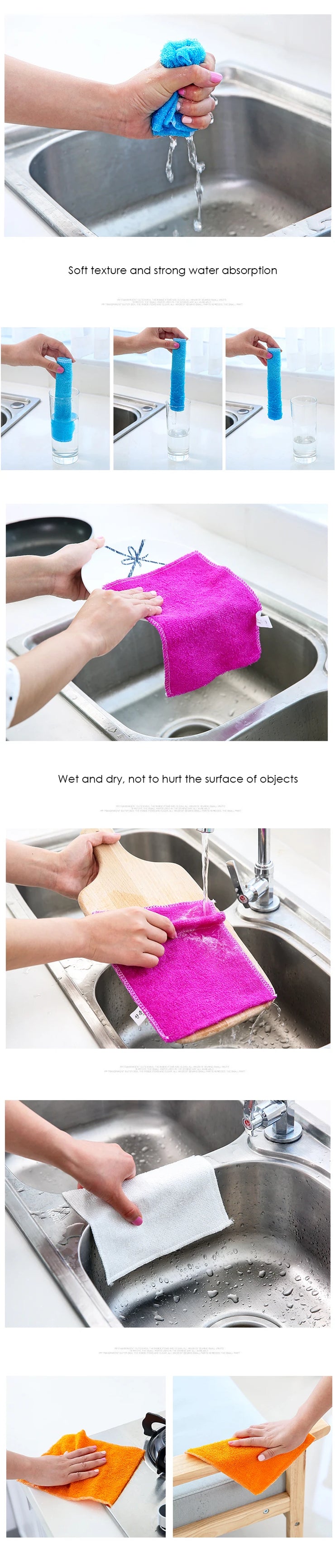5-20Pcs Kitchen Anti-grease wipping rags efficient Bamboo Fiber Cleaning Cloth home washing dish Multifunctional Cleaning Tools
