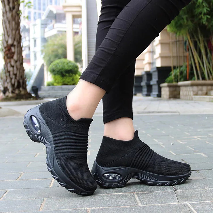 Womens Flats Slip On Shoes for Women Sock Sneakers Platform 2025 Comfortable Soft Ladies Spring Buty Damskie Sepatu Wanita Black