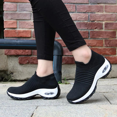 Womens Flats Slip On Shoes for Women Sock Sneakers Platform 2025 Comfortable Soft Ladies Spring Buty Damskie Sepatu Wanita Black