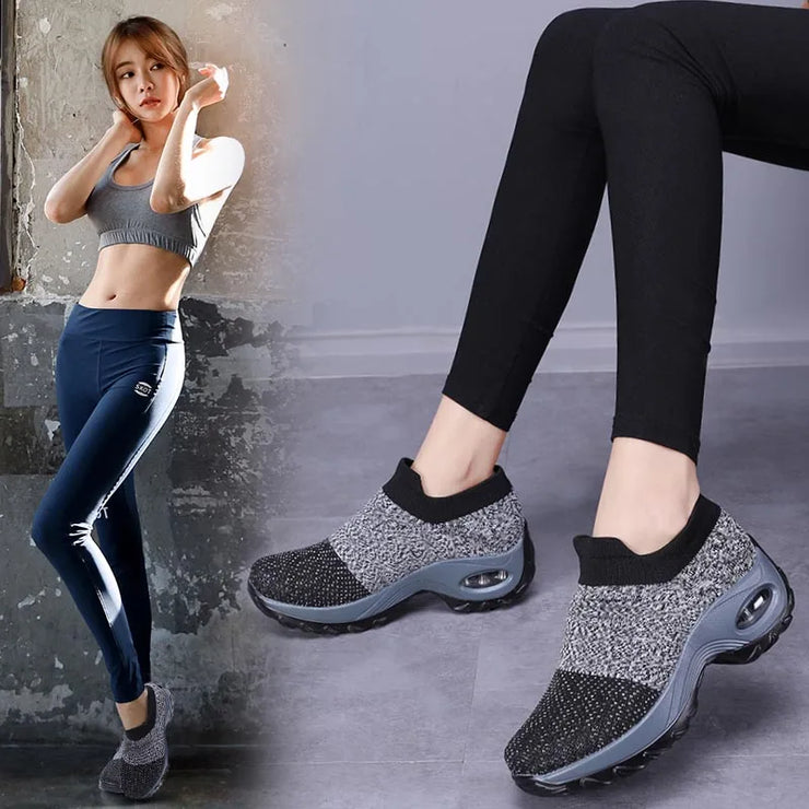 Womens Flats Slip On Shoes for Women Sock Sneakers Platform 2025 Comfortable Soft Ladies Spring Buty Damskie Sepatu Wanita Black