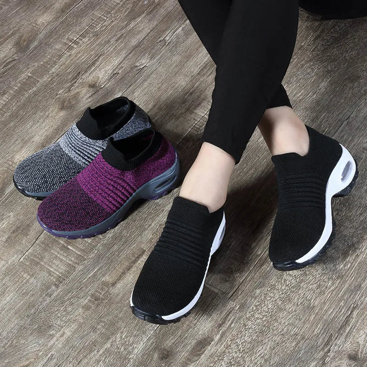 Womens Flats Slip On Shoes for Women Sock Sneakers Platform 2025 Comfortable Soft Ladies Spring Buty Damskie Sepatu Wanita Black