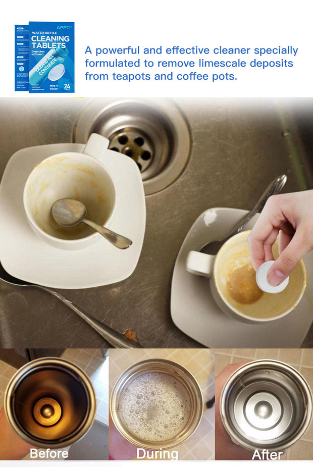 Water Bottle Cleaning Tablets Scale Cleaning Effervescent Tablets Decontamination Descaling Kettle Cleaning Kitchen Cleaner
