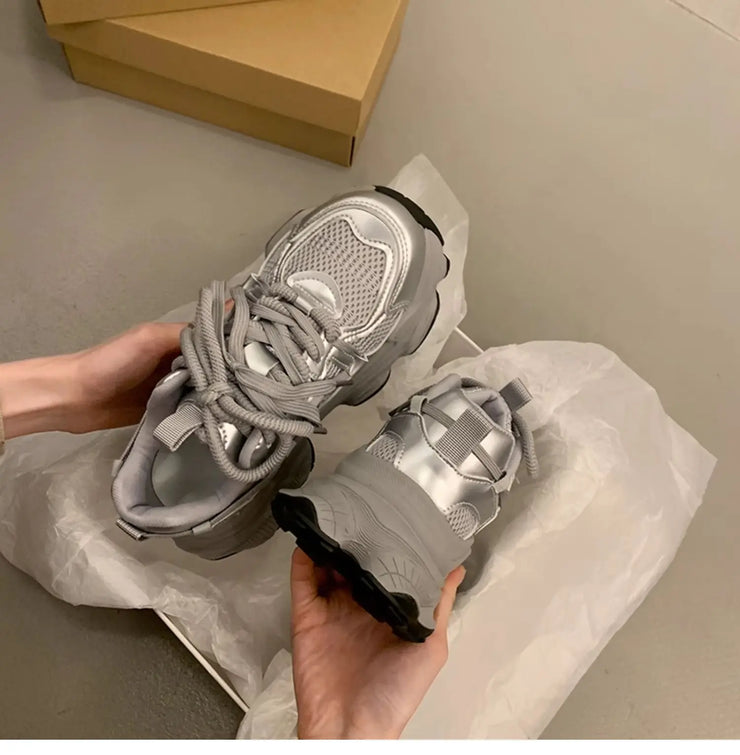 Chunky Platform Sneakers for Women Spring Fashion Thick Sole Vulcanized Shoes Woman Non Slip Mesh Breathable Casual Sports Shoes