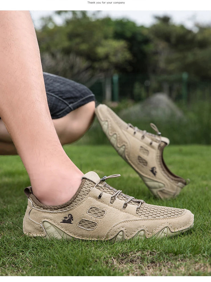Men Fashion Sneakers Mesh Casual Shoes Lether Lac-up Mens Summer Lightweight Vulcanize Shoes Walking Sneakers Zapatillas Hombre