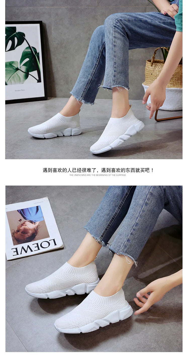 Women Shoes Knitting Sock Sneakers Women Lightweight Casual Slip On Flat Laides Shoes Woman Plus Size Loafers Walking Famela