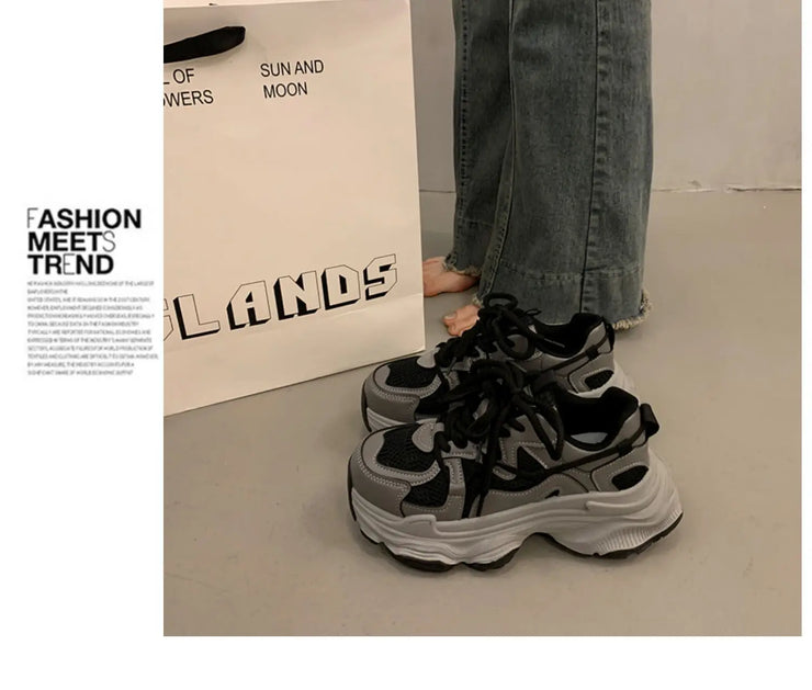 Chunky Platform Sneakers for Women Spring Fashion Thick Sole Vulcanized Shoes Woman Non Slip Mesh Breathable Casual Sports Shoes