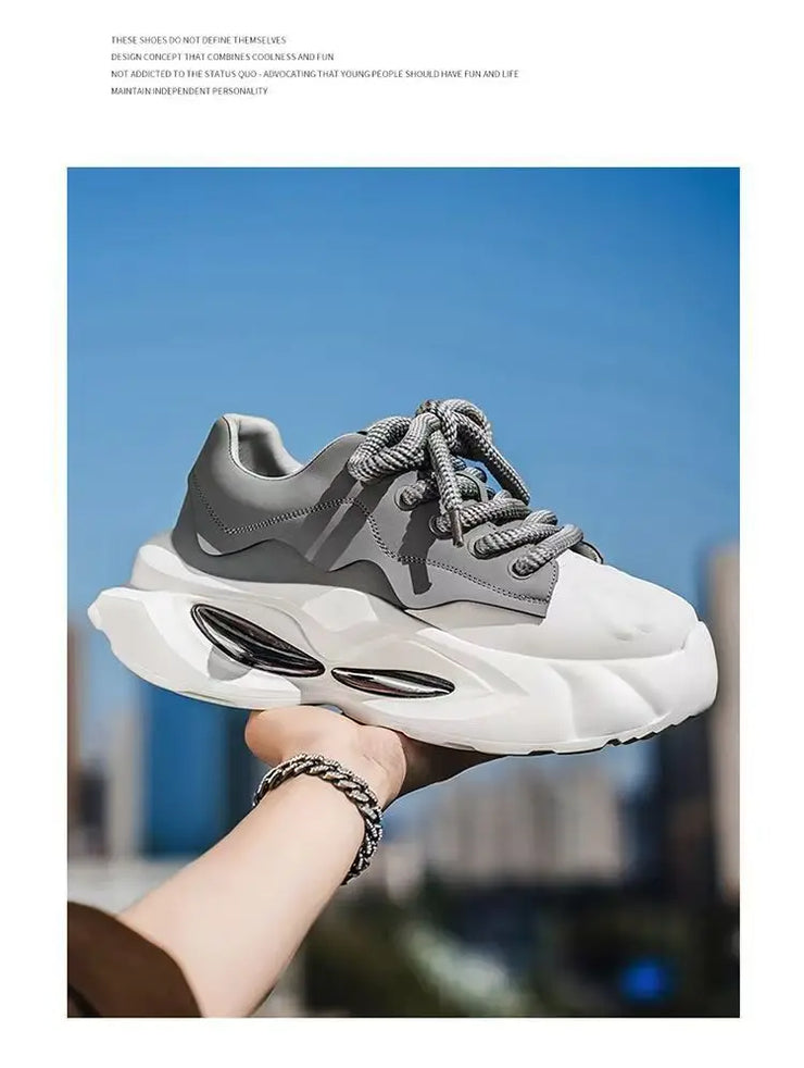 Chunky Sneakers Men Designer Soft Sole Sport Shoes Fashion Casual Microfiber Leather Upper Height Increased Platform White Shoes