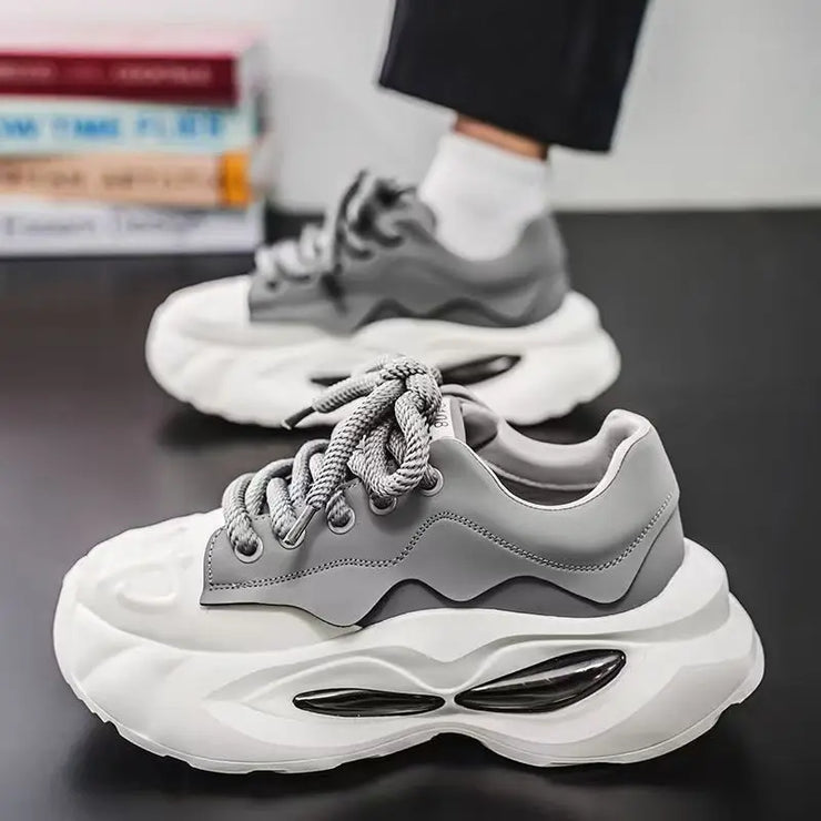 Chunky Sneakers Men Designer Soft Sole Sport Shoes Fashion Casual Microfiber Leather Upper Height Increased Platform White Shoes