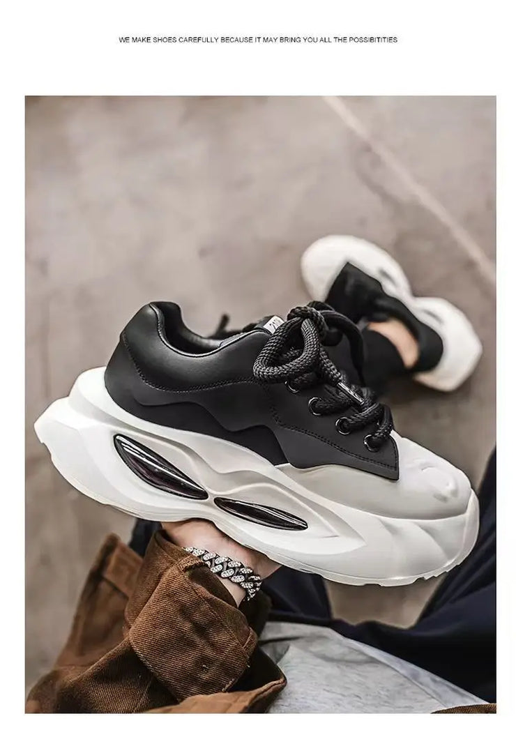 Chunky Sneakers Men Designer Soft Sole Sport Shoes Fashion Casual Microfiber Leather Upper Height Increased Platform White Shoes