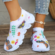 Butterfly Printed sock sneakers women fashion crystal slip on walking shoes woman comfortable non slip white sneakers plus size