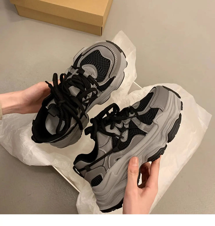 Chunky Platform Sneakers for Women Spring Fashion Thick Sole Vulcanized Shoes Woman Non Slip Mesh Breathable Casual Sports Shoes