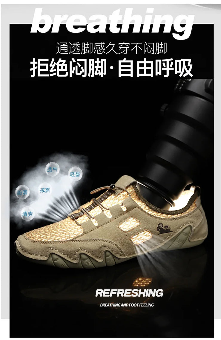 Men Fashion Sneakers Mesh Casual Shoes Lether Lac-up Mens Summer Lightweight Vulcanize Shoes Walking Sneakers Zapatillas Hombre