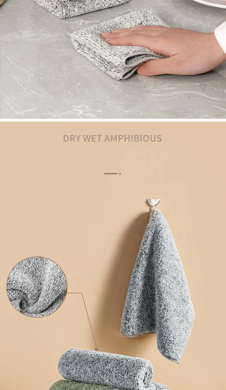 Bamboo Charcoal Fiber Cleaning Cloth Rags Water Absorption Non-Stick Oil Washing Kitchen Towel Household Cleaning Wiping Tools