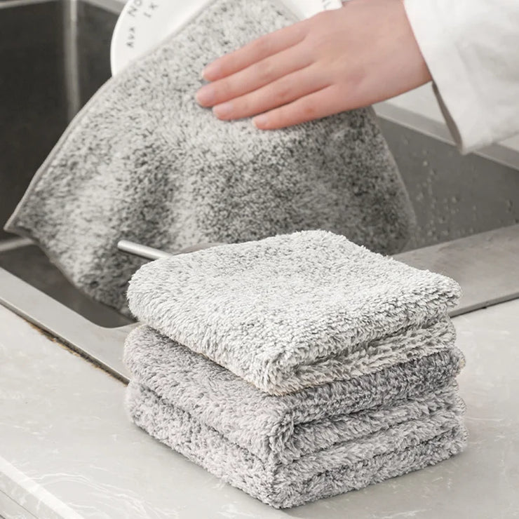 Bamboo Charcoal Dishcloth Reusable Absorbent Car Window Cleaning Cloths Non-stick Oil Microfiber Towel Home Washing Dishes Rag