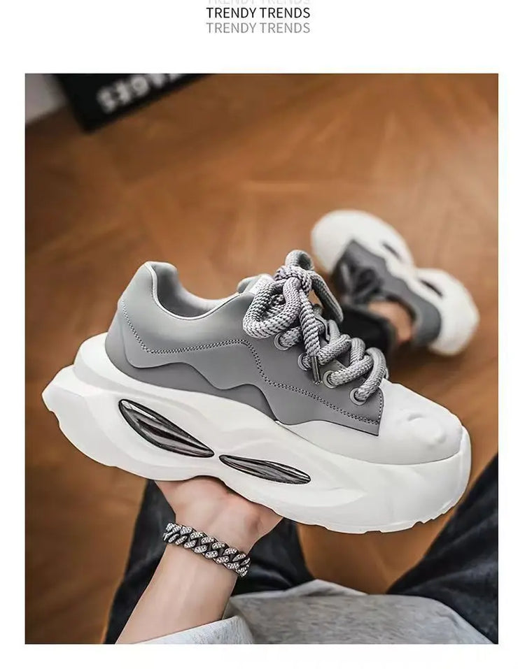 Chunky Sneakers Men Designer Soft Sole Sport Shoes Fashion Casual Microfiber Leather Upper Height Increased Platform White Shoes