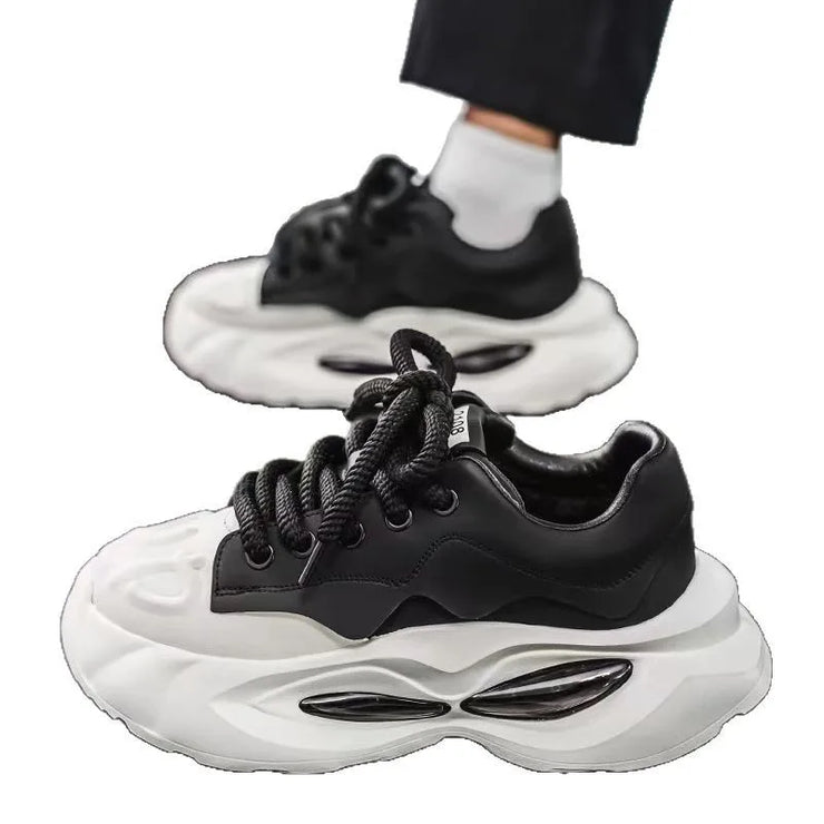 Chunky Sneakers Men Designer Soft Sole Sport Shoes Fashion Casual Microfiber Leather Upper Height Increased Platform White Shoes