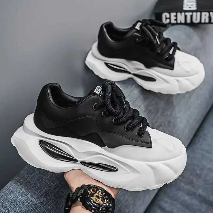 Chunky Sneakers Men Designer Soft Sole Sport Shoes Fashion Casual Microfiber Leather Upper Height Increased Platform White Shoes