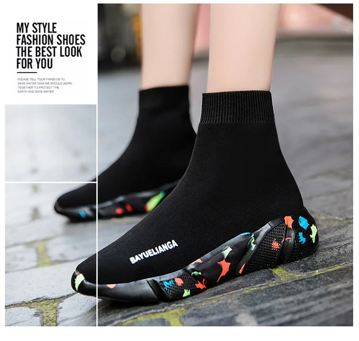High-top Sock Sneakers Men Large Size 47 Women Sock Shoes Comfortable Breathable Casual Sport Shoes Lightweight Sneakers Male