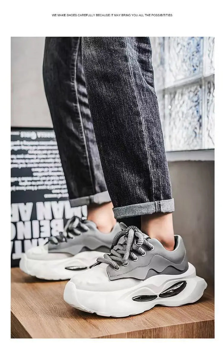 Chunky Sneakers Men Designer Soft Sole Sport Shoes Fashion Casual Microfiber Leather Upper Height Increased Platform White Shoes