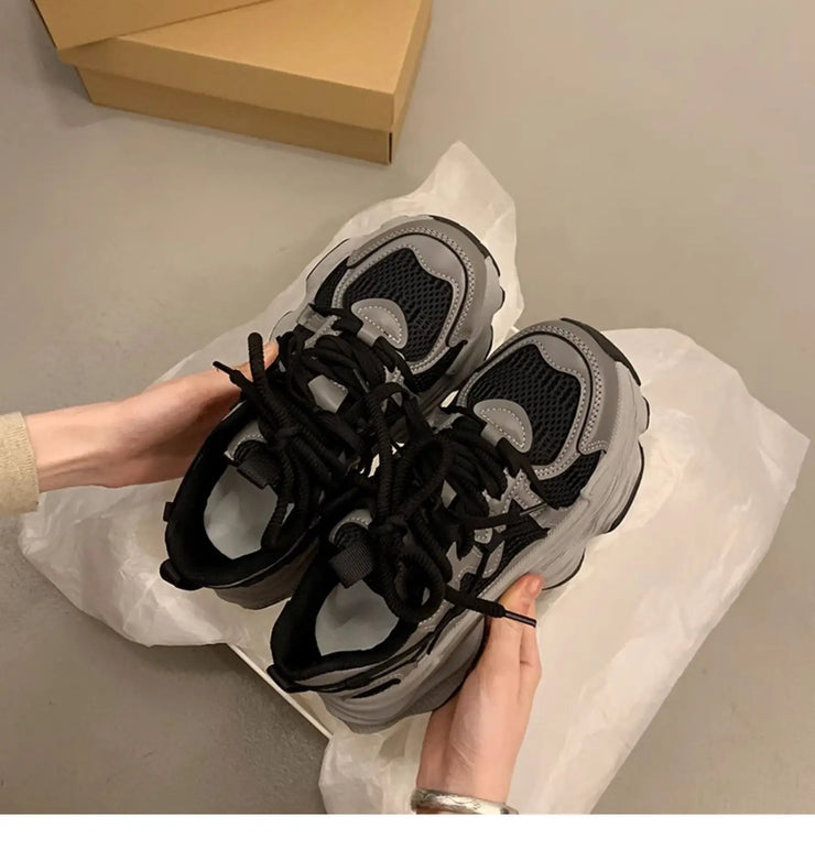 Chunky Platform Sneakers for Women Spring Fashion Thick Sole Vulcanized Shoes Woman Non Slip Mesh Breathable Casual Sports Shoes
