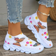 Butterfly Printed sock sneakers women fashion crystal slip on walking shoes woman comfortable non slip white sneakers plus size