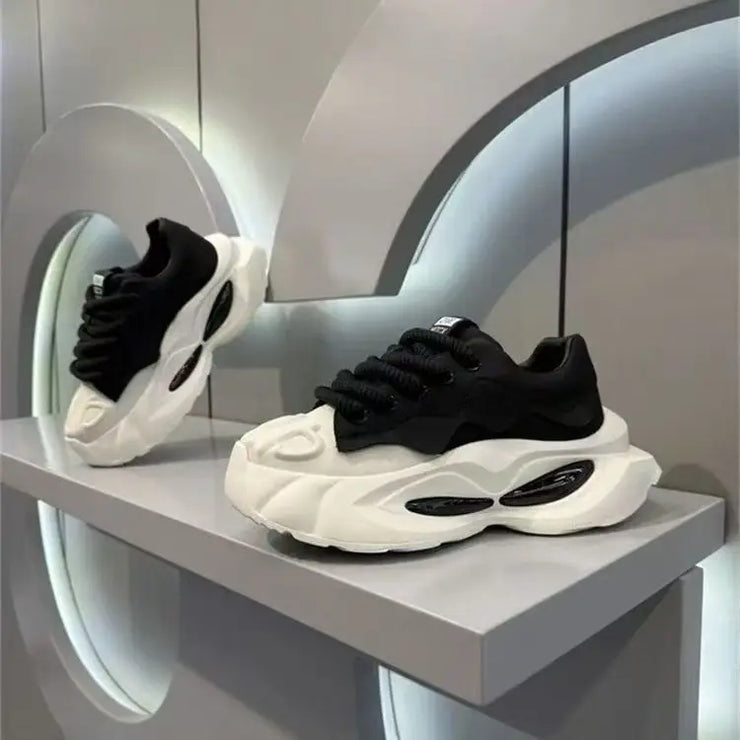 Chunky Sneakers Men Designer Soft Sole Sport Shoes Fashion Casual Microfiber Leather Upper Height Increased Platform White Shoes