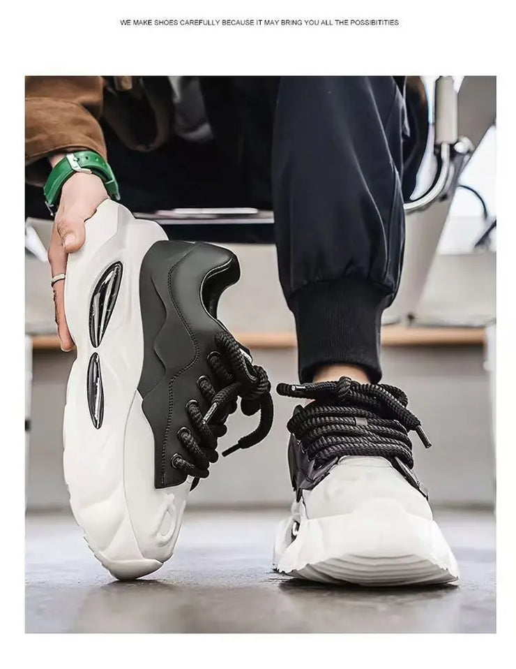 Chunky Sneakers Men Designer Soft Sole Sport Shoes Fashion Casual Microfiber Leather Upper Height Increased Platform White Shoes