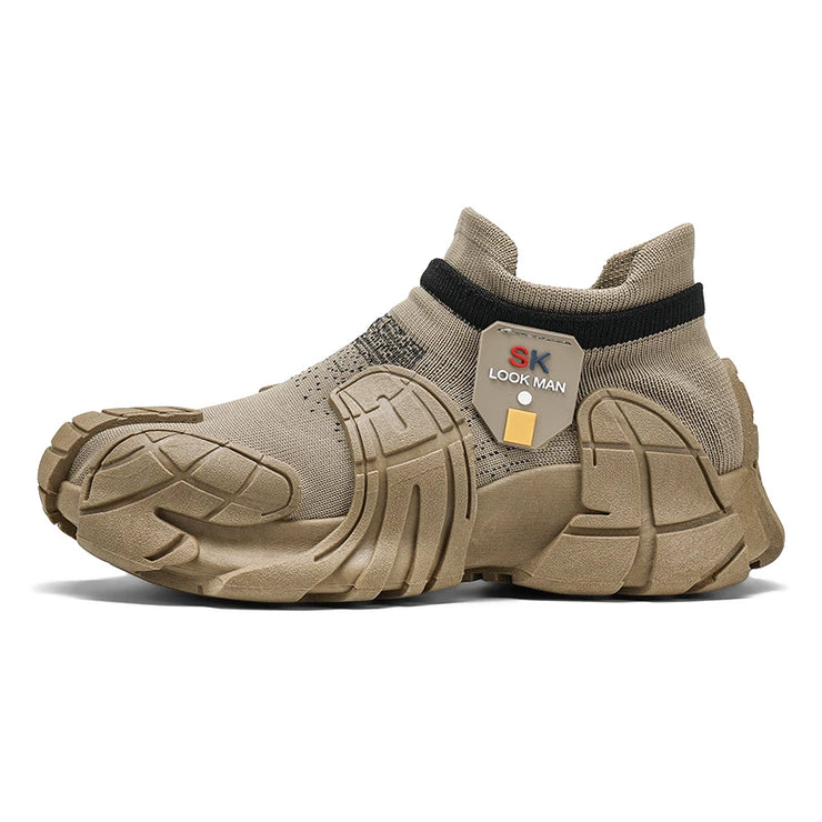 Trendy men's mecha shoes breathable knitted casual sports shoes mid top socks shoes comfortable sock sneakers Sock-like shoes