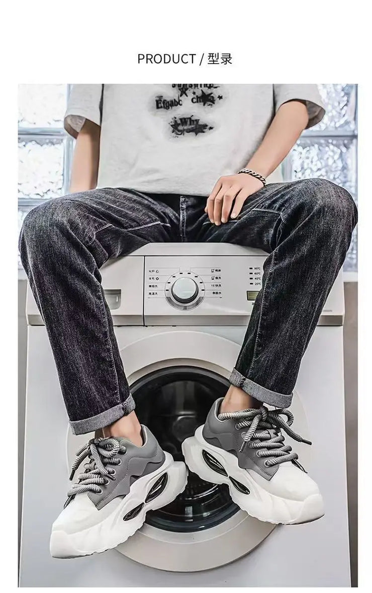 Chunky Sneakers Men Designer Soft Sole Sport Shoes Fashion Casual Microfiber Leather Upper Height Increased Platform White Shoes