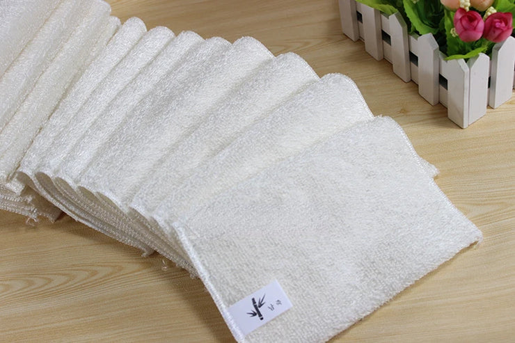 1/5PCS Natural Bamboo Fiber Thickened Cleaning Cloth White Dish Towel Kitchen Scouring Pad Easy To Clean Bathroom Rags Dishcloth