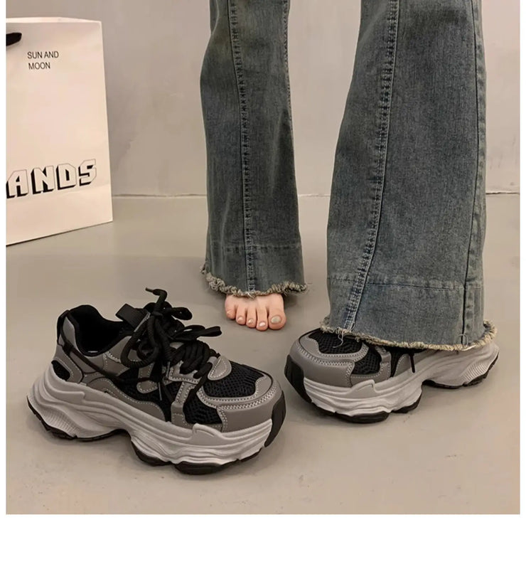 Chunky Platform Sneakers for Women Spring Fashion Thick Sole Vulcanized Shoes Woman Non Slip Mesh Breathable Casual Sports Shoes