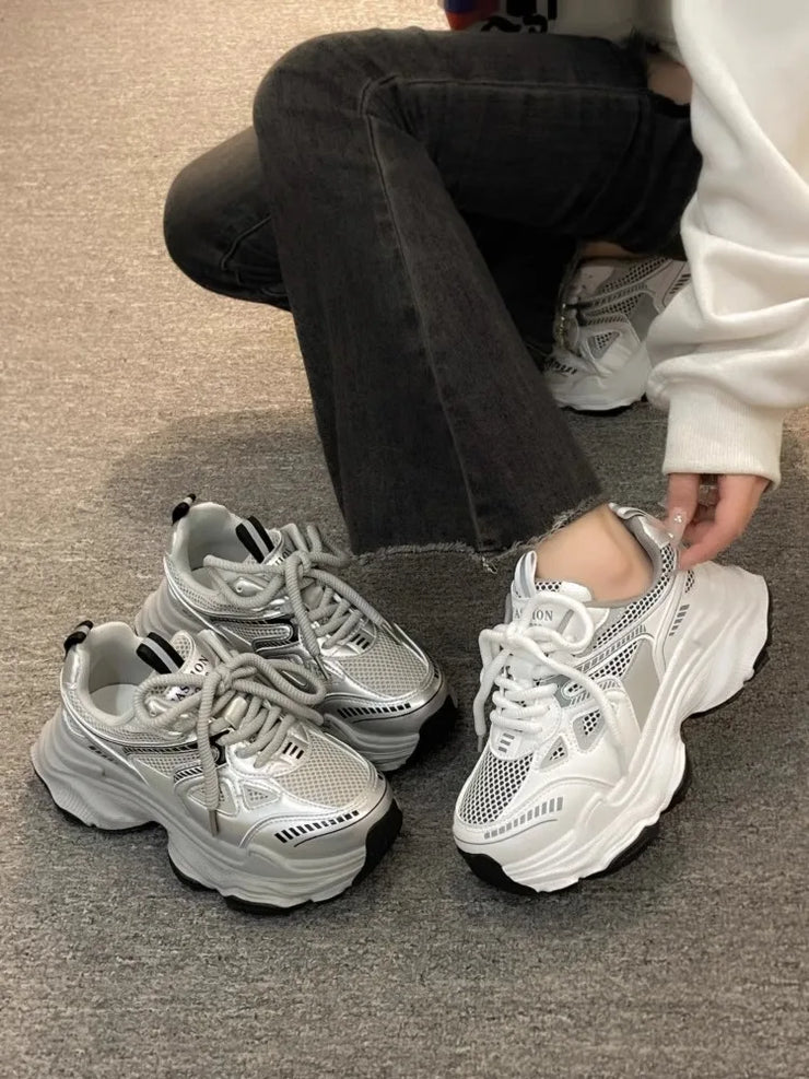 Women Sneakers Platform Flat Shoes Trainers Ladies Thick Sole Sneakers Fashion Casual Shoes Thick Sole Tennis Vulcanized Shoes