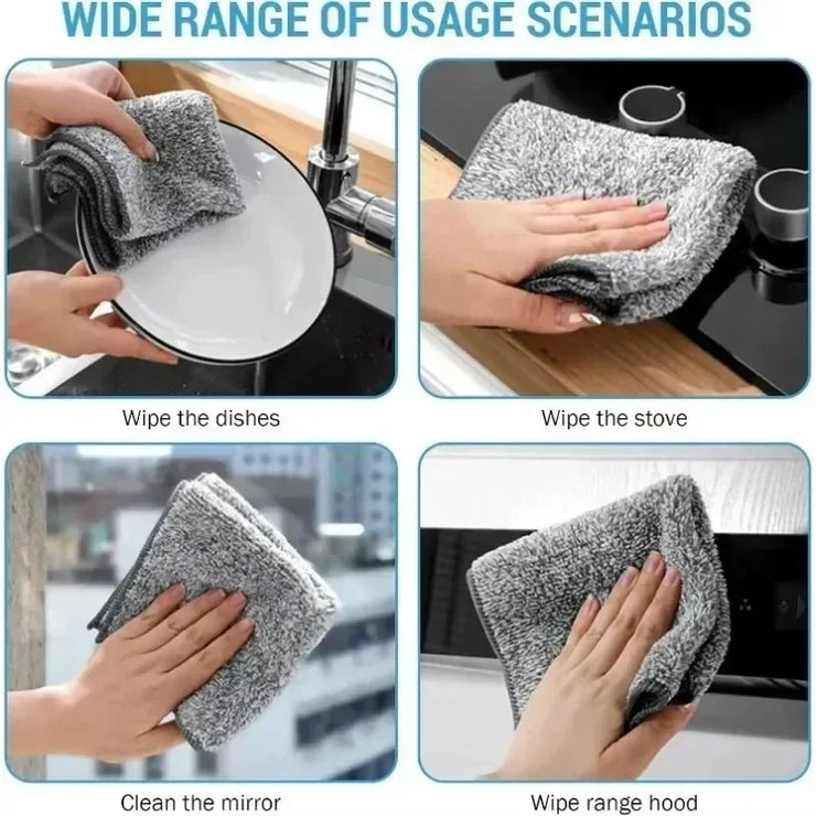 Bamboo Charcoal Dishcloth Reusable Absorbent Car Window Cleaning Cloths Non-stick Oil Microfiber Towel Home Washing Dishes Rag