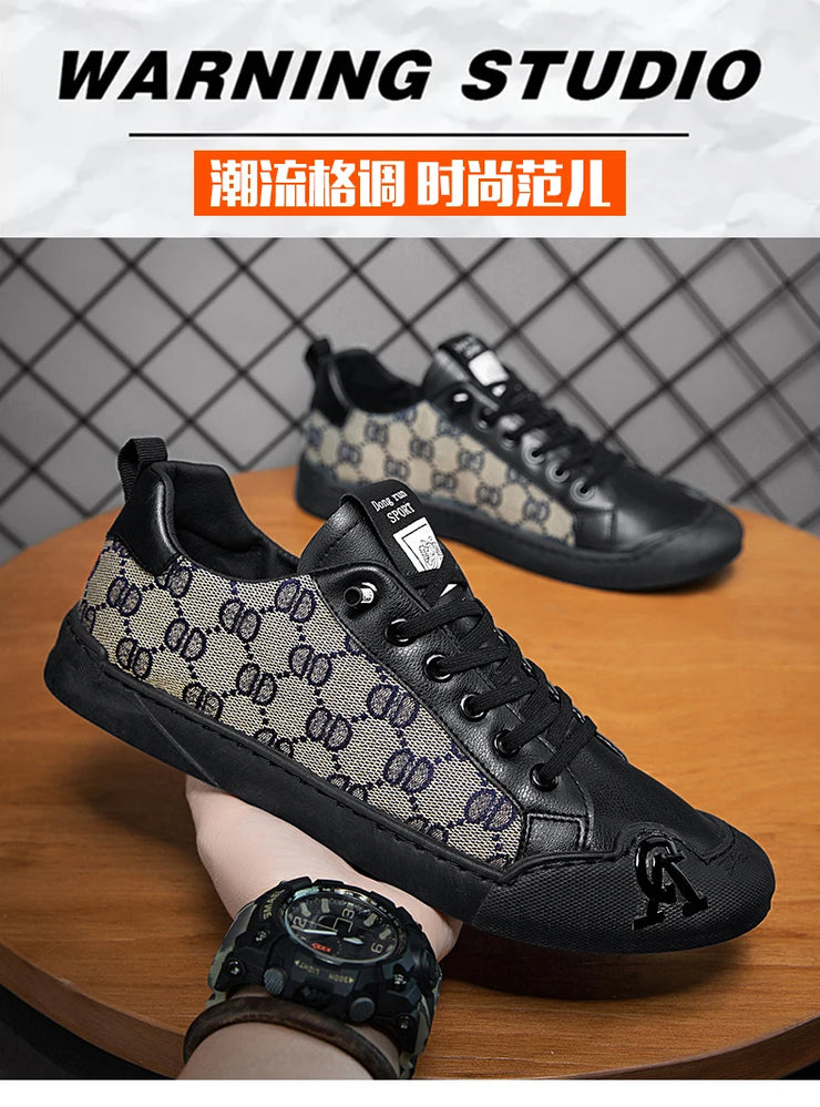 Luxury Black Men's Canvas Sneakers Designer Flat Vulcanized Shoes Men Low Top Casual Skateboard Shoes For Men Fashion Sneakers