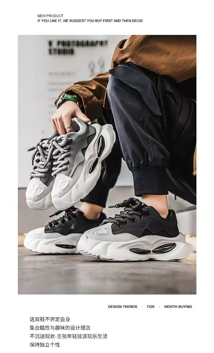 Chunky Sneakers Men Designer Soft Sole Sport Shoes Fashion Casual Microfiber Leather Upper Height Increased Platform White Shoes