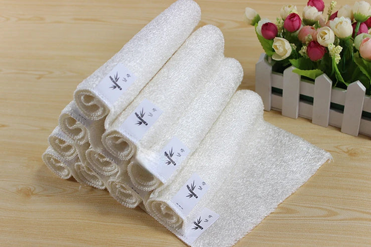 1/5PCS Natural Bamboo Fiber Thickened Cleaning Cloth White Dish Towel Kitchen Scouring Pad Easy To Clean Bathroom Rags Dishcloth