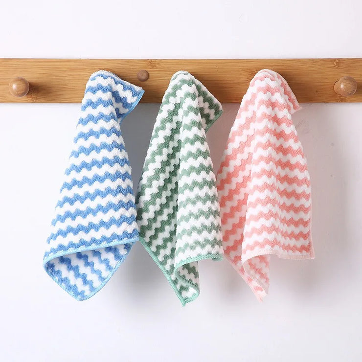1pcs Bamboo Fiber Cleaning Towel Kitchen Dish Towel Coral fleece Striped Rag Household Dust Strong Absorbent Cleaning Cloth
