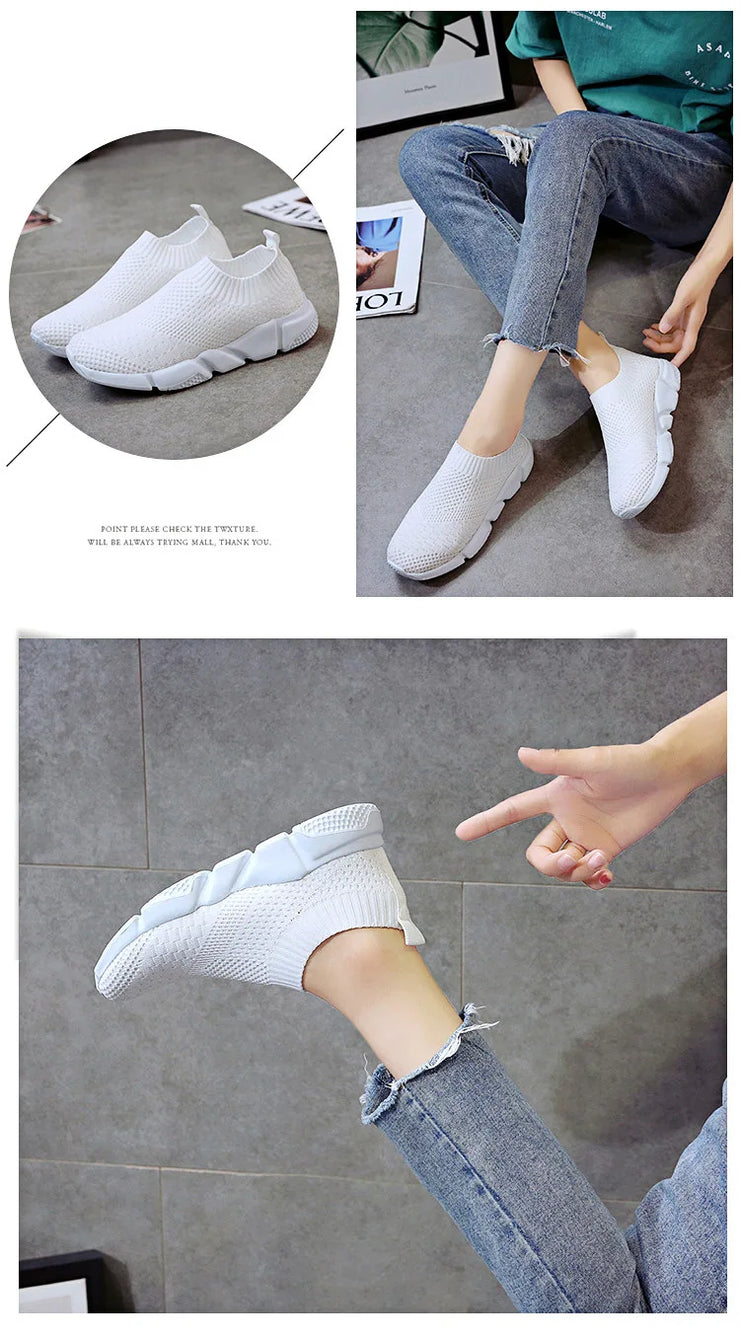 Women Shoes Knitting Sock Sneakers Women Lightweight Casual Slip On Flat Laides Shoes Woman Plus Size Loafers Walking Famela