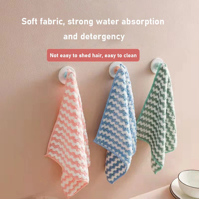 1pcs Bamboo Fiber Cleaning Towel Kitchen Dish Towel Coral fleece Striped Rag Household Dust Strong Absorbent Cleaning Cloth