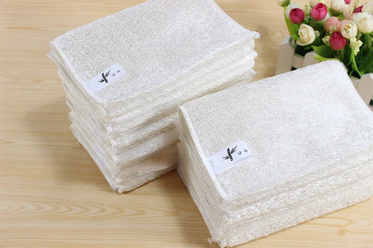 1/5PCS Natural Bamboo Fiber Thickened Cleaning Cloth White Dish Towel Kitchen Scouring Pad Easy To Clean Bathroom Rags Dishcloth