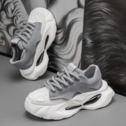 Chunky Sneakers Men Designer Soft Sole Sport Shoes Fashion Casual Microfiber Leather Upper Height Increased Platform White Shoes
