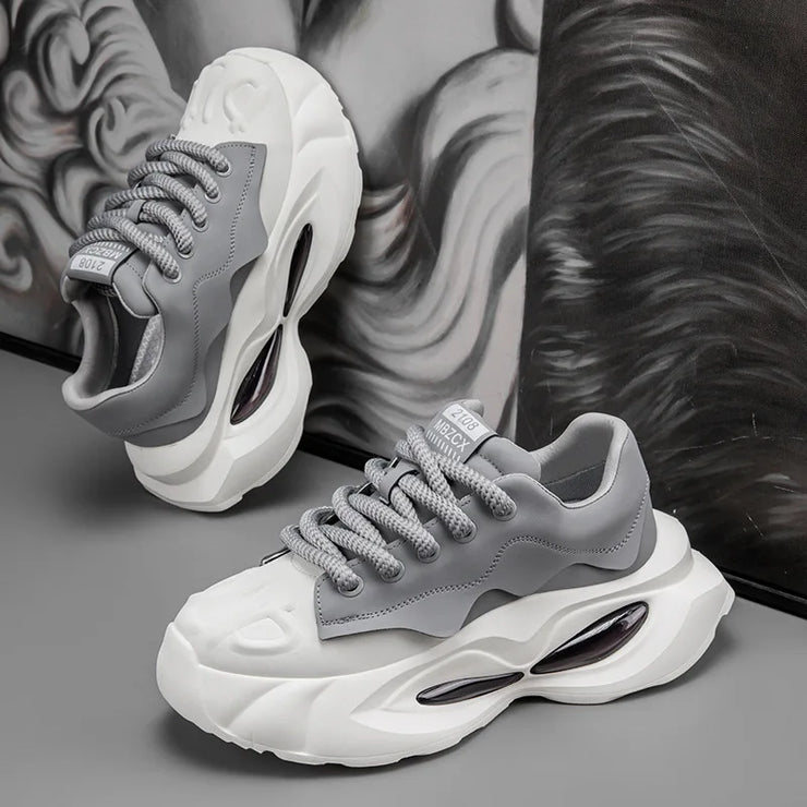 Chunky Sneakers Men Designer Soft Sole Sport Shoes Fashion Casual Microfiber Leather Upper Height Increased Platform White Shoes