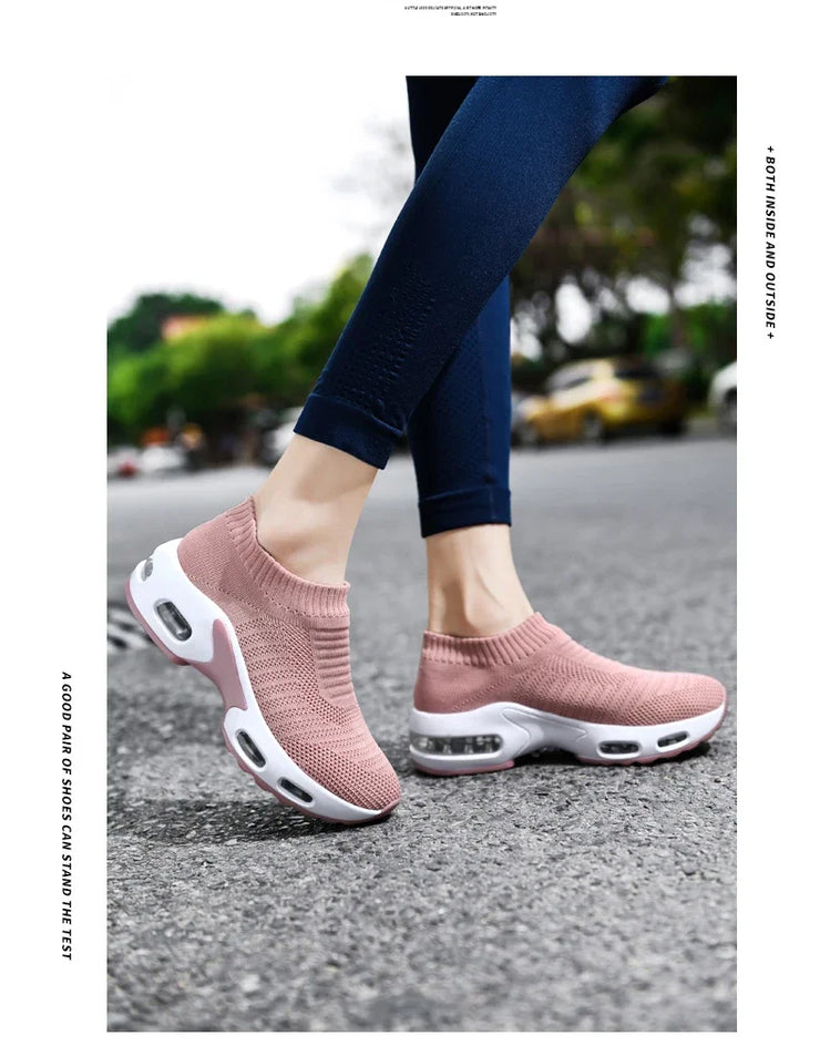 Women Sneakers 2020 Spring Flat Shoes Slip on Platform Sneakers for Women Black Breathable Mesh Sock Sneakers Shoes