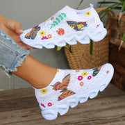 Butterfly Printed sock sneakers women fashion crystal slip on walking shoes woman comfortable non slip white sneakers plus size