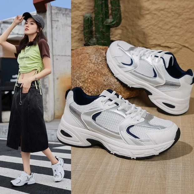 Mesh Sports Casual Running Round Toe Sports Women's Breathable Shoe Are Lightweight Comfortable Low Tie Shoes for Outdoor Hiking
