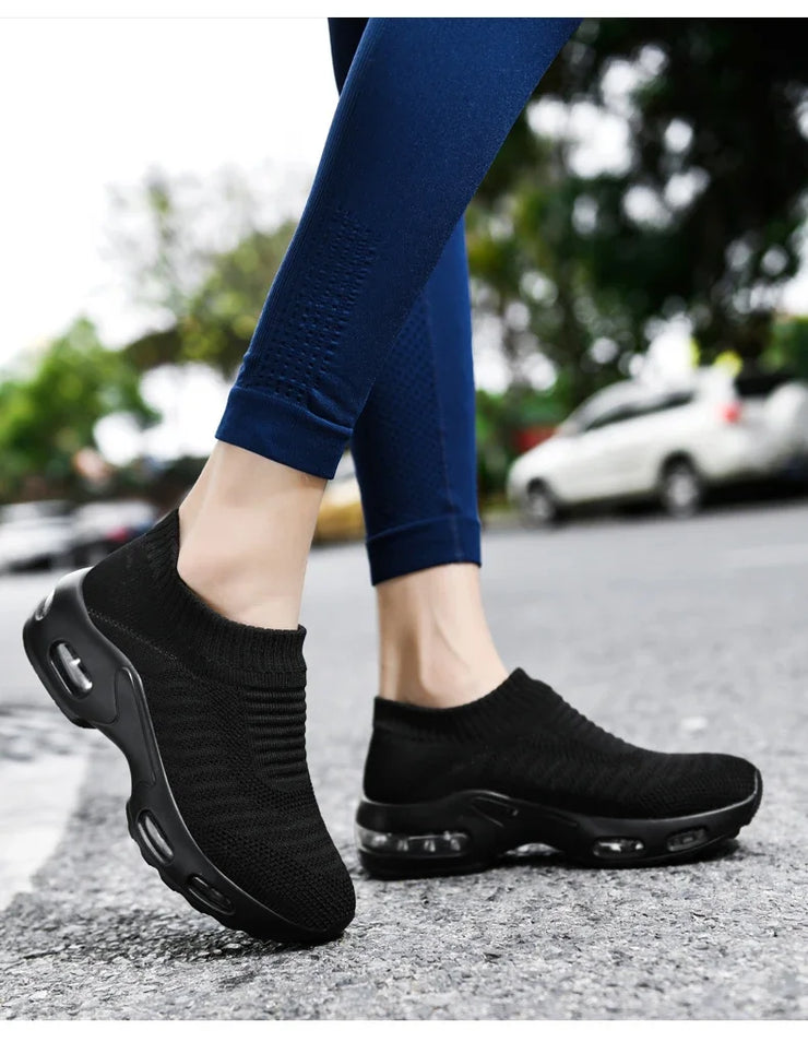 Women Sneakers 2020 Spring Flat Shoes Slip on Platform Sneakers for Women Black Breathable Mesh Sock Sneakers Shoes