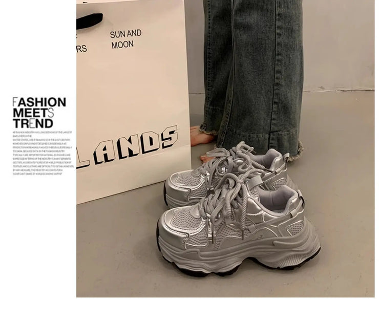 Chunky Platform Sneakers for Women Spring Fashion Thick Sole Vulcanized Shoes Woman Non Slip Mesh Breathable Casual Sports Shoes