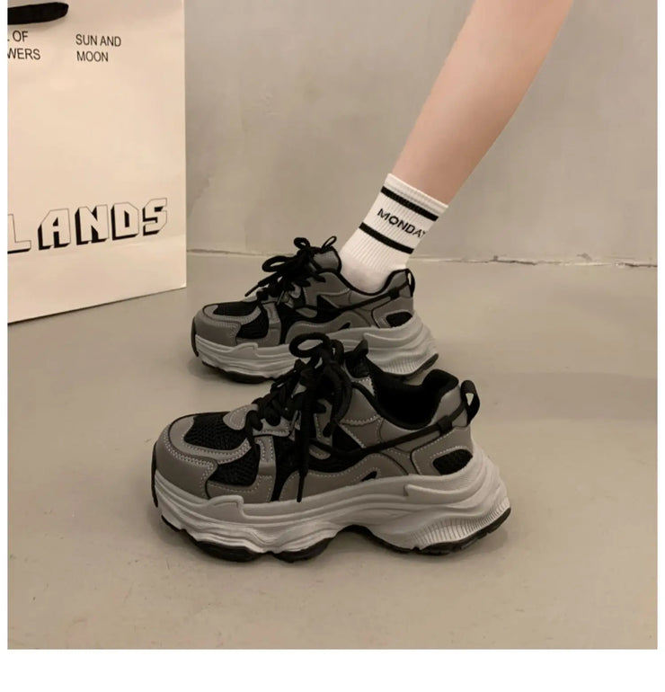 Chunky Platform Sneakers for Women Spring Fashion Thick Sole Vulcanized Shoes Woman Non Slip Mesh Breathable Casual Sports Shoes