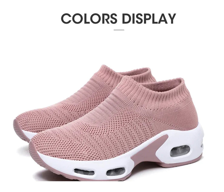 Women Sneakers 2020 Spring Flat Shoes Slip on Platform Sneakers for Women Black Breathable Mesh Sock Sneakers Shoes