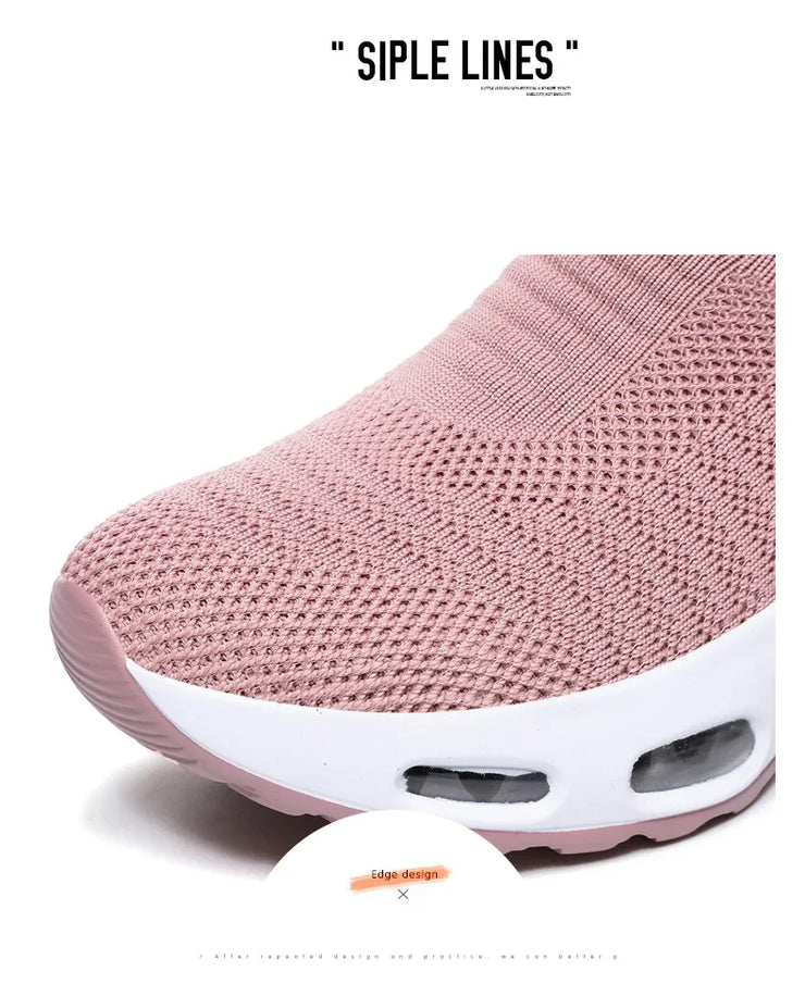 Women Sneakers 2020 Spring Flat Shoes Slip on Platform Sneakers for Women Black Breathable Mesh Sock Sneakers Shoes